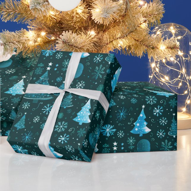 Julgranar Snöflingor Grönt Jul jul Presentpapper (Helgdagar)