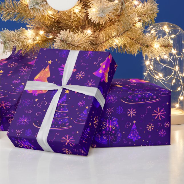 Julgranar Snöflingor Lila jul Presentpapper (Helgdagar)