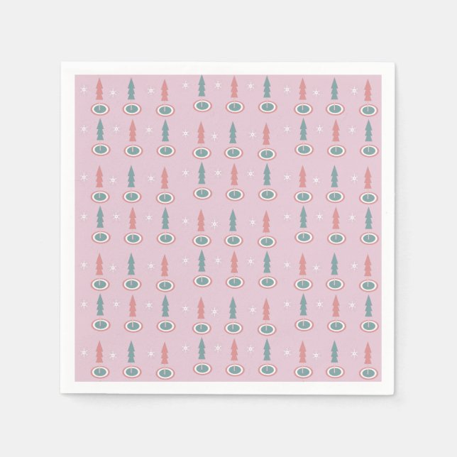 Julgranar Snöflingor Rosa Grön Pappersservett (Framsidan)