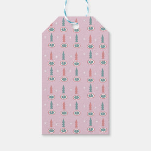 Julgranar Snöflingor Rosa Grön Presentetikett