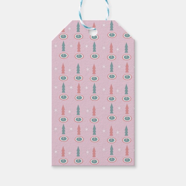 Julgranar Snöflingor Rosa Grön     Presentetikett (Framsidan)