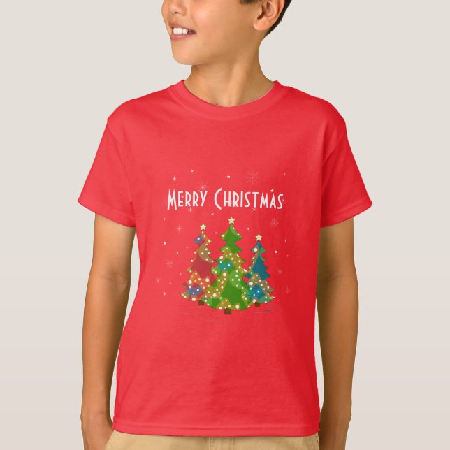 Julgranar Snöflingor Whimsique Roligt Red T Shirt (Framsida)