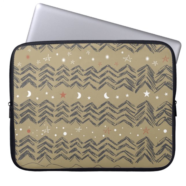 Julgranar, stjärnor och snöflingor i rött, grått laptop fodral (Framsidan)