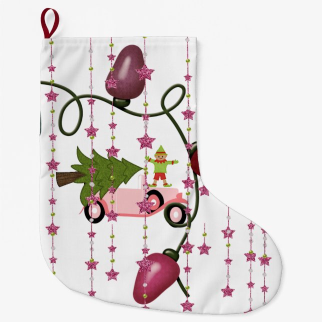 Julgranar Stocking, Elf Rosa Ljus Stor Julstrumpa (Framsidan)