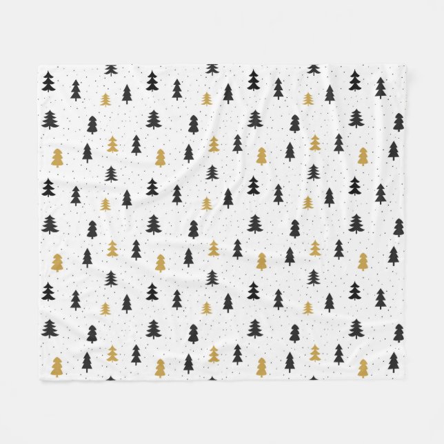 Julgranar svarta guld mönster Fleece Blanket (Framsidan (Horisontell))