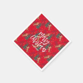 Julgranar & tigrar mönster röd bakgrund pappersservett