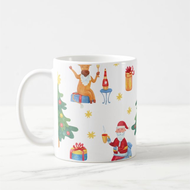 Julgranar, tomten: vattenfärgen mönster. kaffemugg (Vänster)