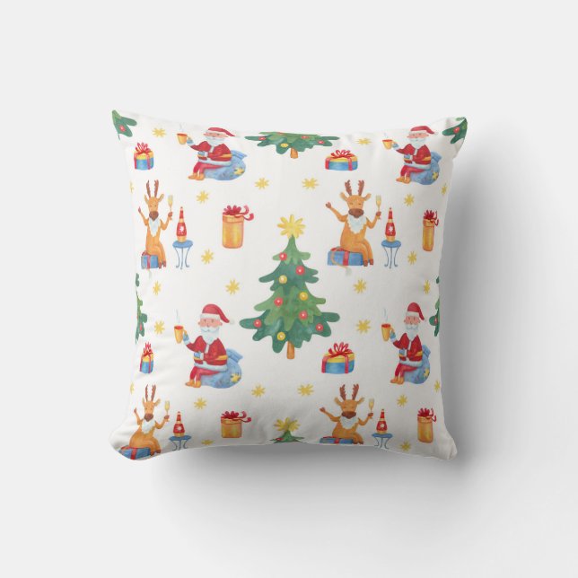 Julgranar, tomten: vattenfärgen mönster. kudde (Framsida)