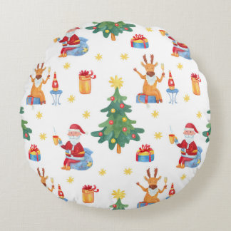 Julgranar, tomten: vattenfärgen mönster. rund kudde