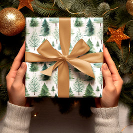 Julgranar Watercolor Mönster Grönt Helgdag Presentpapper