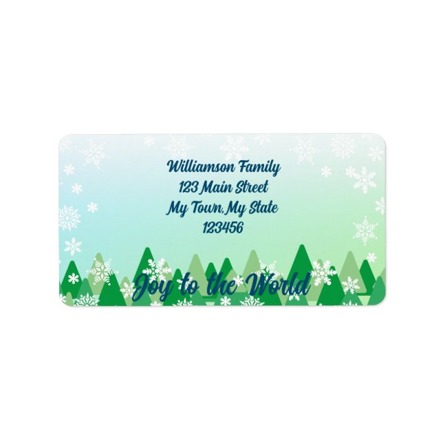 Julgranar White Snöflingor Joy till världen Adressetikett (Framsidan)
