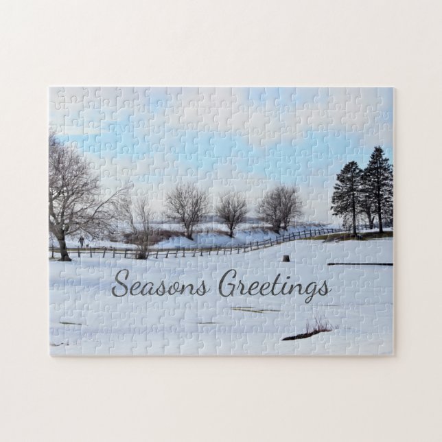 Julgranar Winter Scene Jigszle Puzzle Pussel (Horisontell)