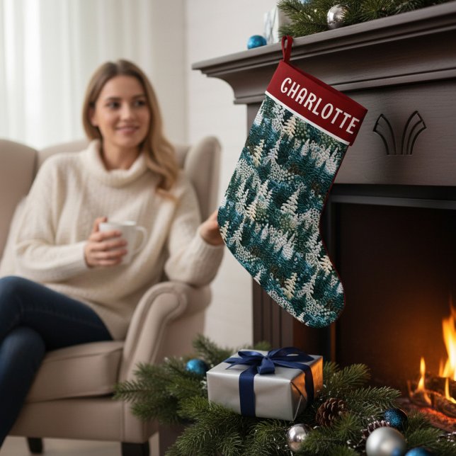 Julgranar Woodland Embroiderad Personlig Liten Julstrumpa (Skapare uppladdad)