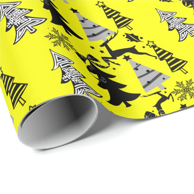 Julgranar Wrapping Papper Gult Black Presentpapper (Rullad Hörn)