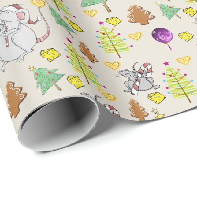 Julgranar Wrapping Papper Mouse Beige Cheese Presentpapper (Rullad Hörn)
