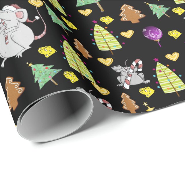 Julgranar Wrapping Papper Mouse Black Cheese Presentpapper (Rullad Hörn)