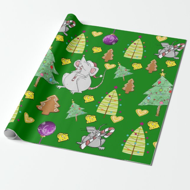 Julgranar Wrapping Papper Mouse Grönt Cheese Presentpapper (Utrullad)