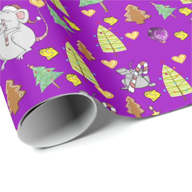 Julgranar Wrapping Papper Mouse Lila Cheese Presentpapper (Rullad Hörn)