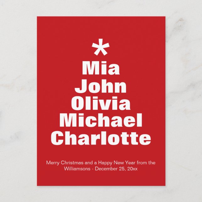 Julgranarna, vita, anpassade namn vykort (Framsida)