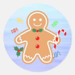 Julgranater Pepparkaksgubbe Candy cane Runt Klistermärke