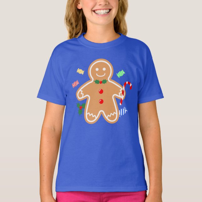 Julgranater Pepparkaksgubbe Candy cane T Shirt (Framsida)
