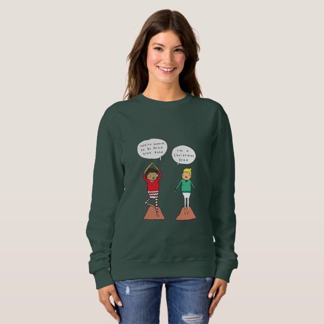 Julgranen poserar jumper för | den roliga Yogajul T-shirt (Hel framsida)