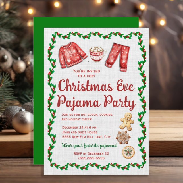 Julgraneskakor Varm Choklad Pyjamasparty Inbjudningar (Christmas Eve Pajama Party invitation)