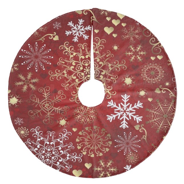 Julgrankjol/hjärtor och snöflingor julgransmatta fleece (Framsidan)