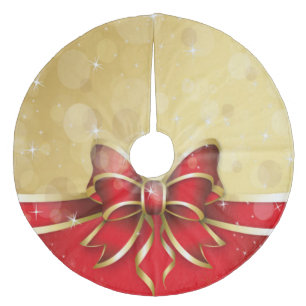 Julgrankjol/rött band och pilbåge på guld julgransmatta fleece