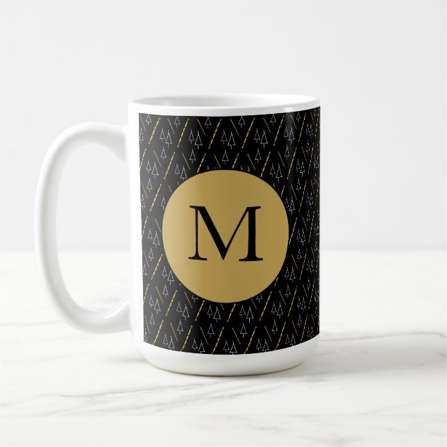 Julgranmönster i svart, vitt och guld kaffemugg (Vänster)