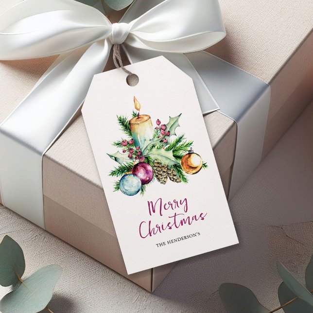Julgrannitydlig Vattenfärg God Jul Presentetikett (Skapare uppladdad)