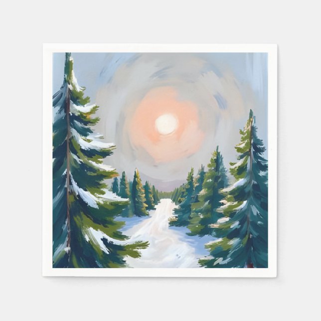 Julgranodling Vattenfärg Målarbild Högtid Pappersservett (Framsidan)