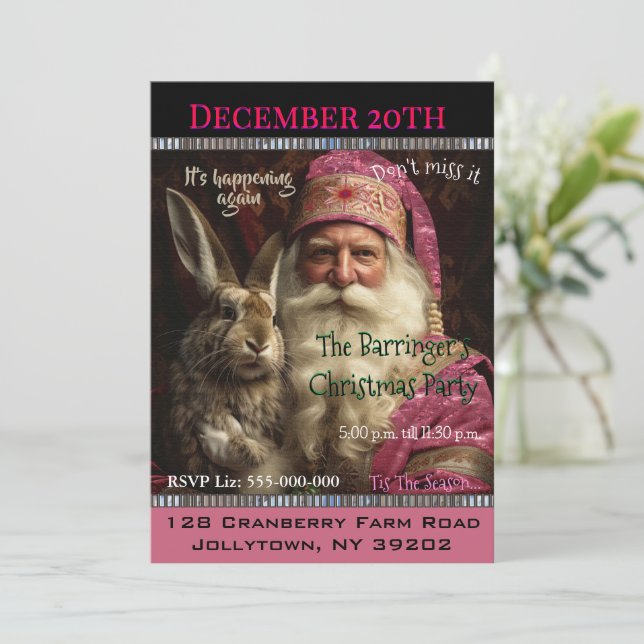 Julgrans Morrhår Rosa Tomte Julfest Inbjudningar (Stående Fram)