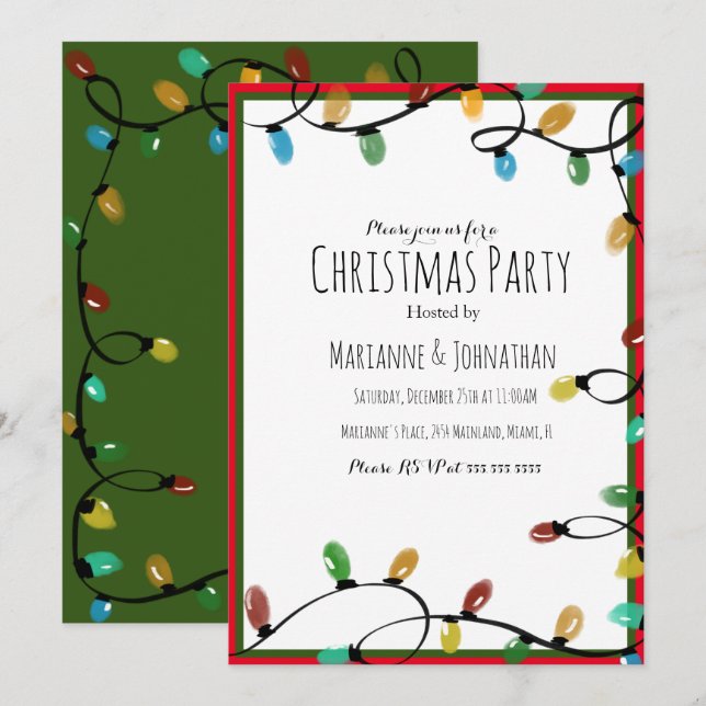 Julgransbelysning Festiv Holiday Party Inbjudningar (Fram/baksida)