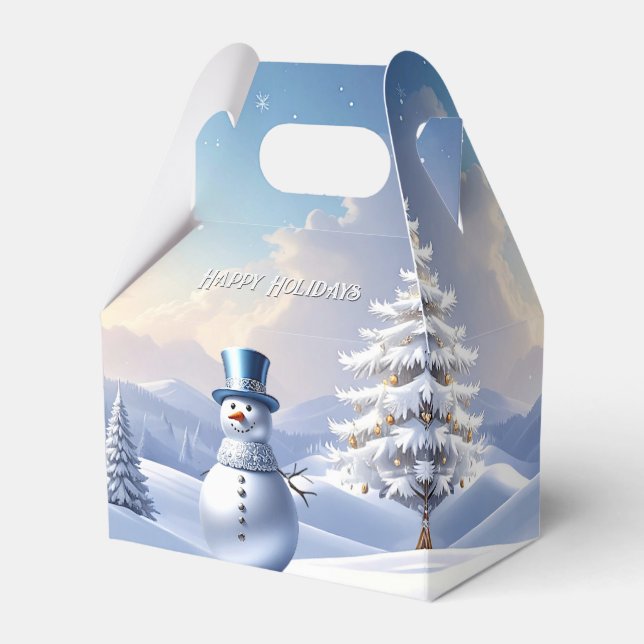 Julgransfavoritlåda med snöman i blå hatt presentaskar (Framsidan Sidan)