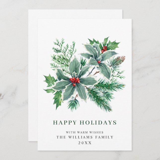 Julgransgren med röda bär - Julhälsning Julkort (Fram/baksida)