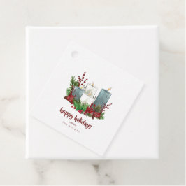 Julgranskandel med blommor och bär  gåvor etiketter