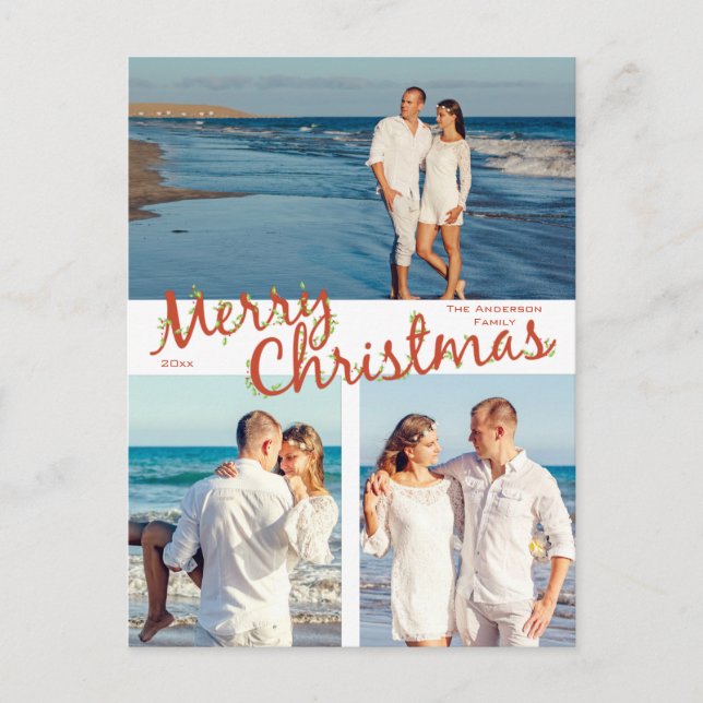 Julgransklippt God Jul 3 Foto Högtid Vykort (Framsida)