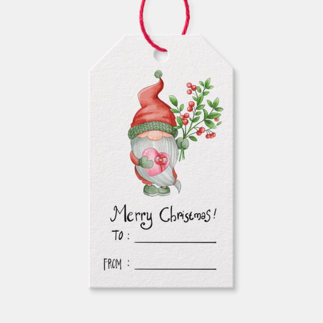 Julgranskorn Gnome to och from Gift Märkres Presentetikett (Framsidan)