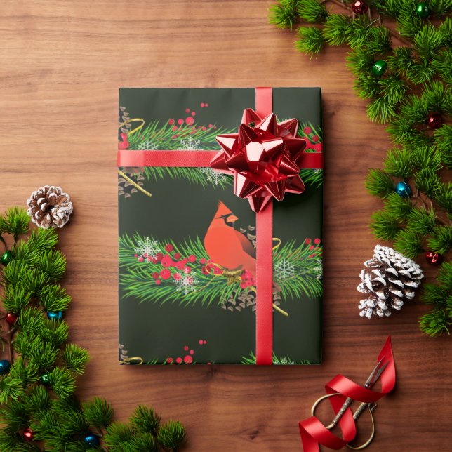 Julgranskrans med kardinalfåglar Glansig Presentpapper (Julgåva)