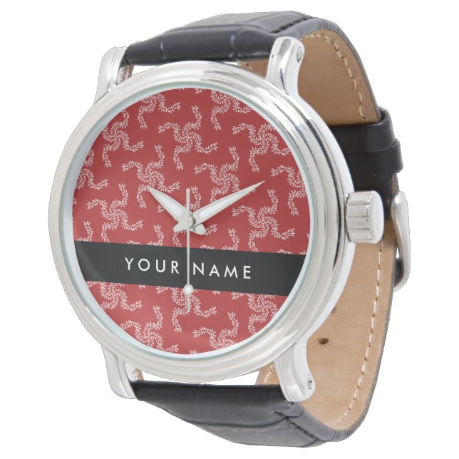 Julgranskrans, Röd, Ditt namn, Personlig Armbandsur (Vinklad)