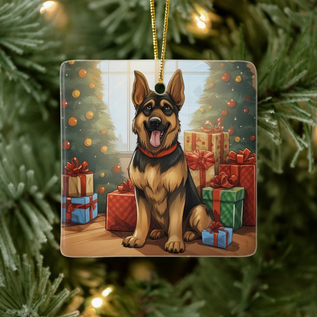 Julgranskrycke för husdjur Schäferhund, Hundägare Julgransprydnad Keramik (Träd)