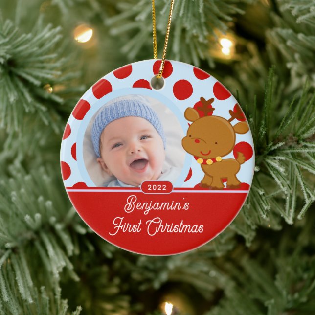 Julgranskrycke för pojkbarn med ren julgransprydnad keramik (Träd)