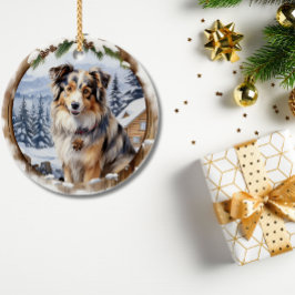 Julgranskrydda Australisk Shepherd Vinterhund Julgransprydnad Keramik