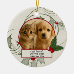 Julgranskrydda kattunge och valp bästa vänner orna julgransprydnad keramik