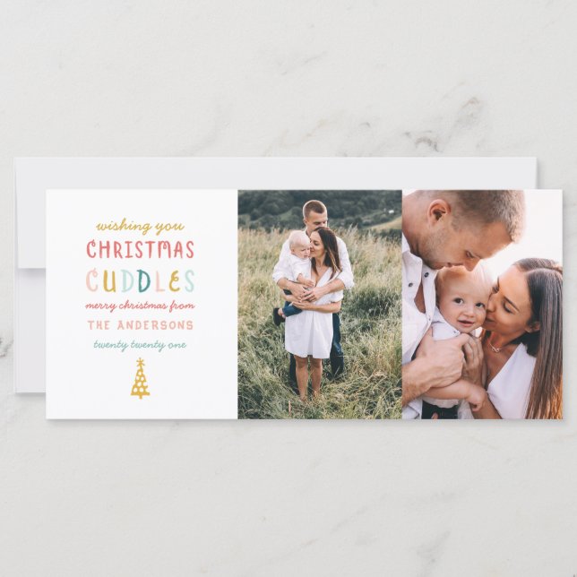 Julgranskuddar två fotofamiljs helgdag-kort (Framsida)