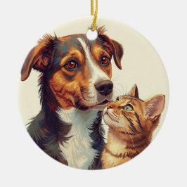 Julgranskukke för djurälskare | Hund & Katt Julgransprydnad Keramik