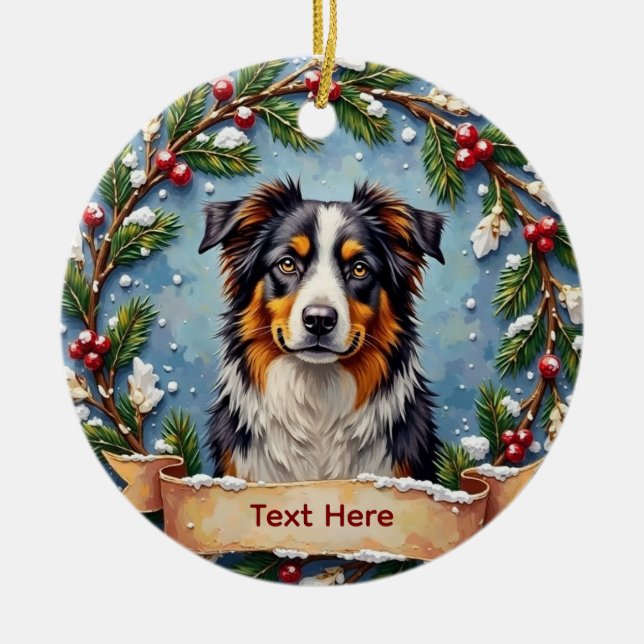 Julgranskukke i form av Australian Shepherd Julgransprydnad Keramik (Framsidan)