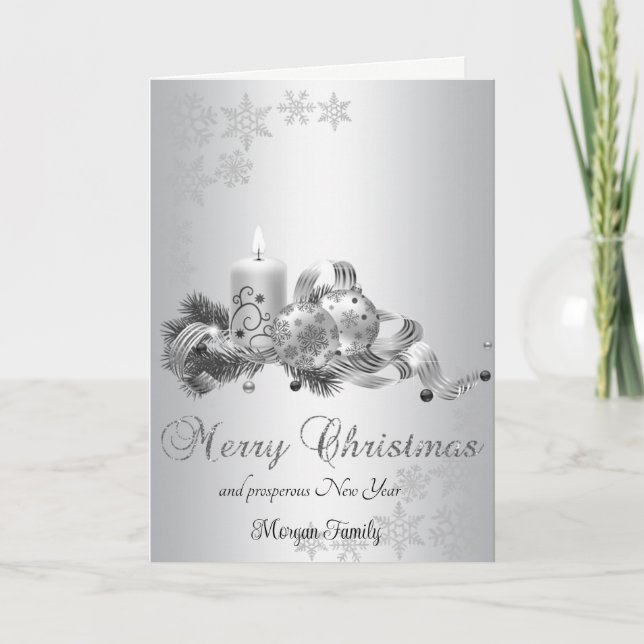 Julgranskula, Ljusstake, Snöflingor Silver Helgkort (Framsida)