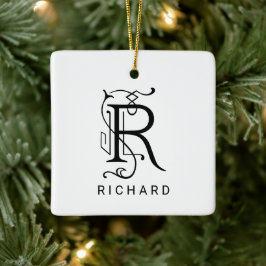 Julgranskula med elegant monogram bokstav R